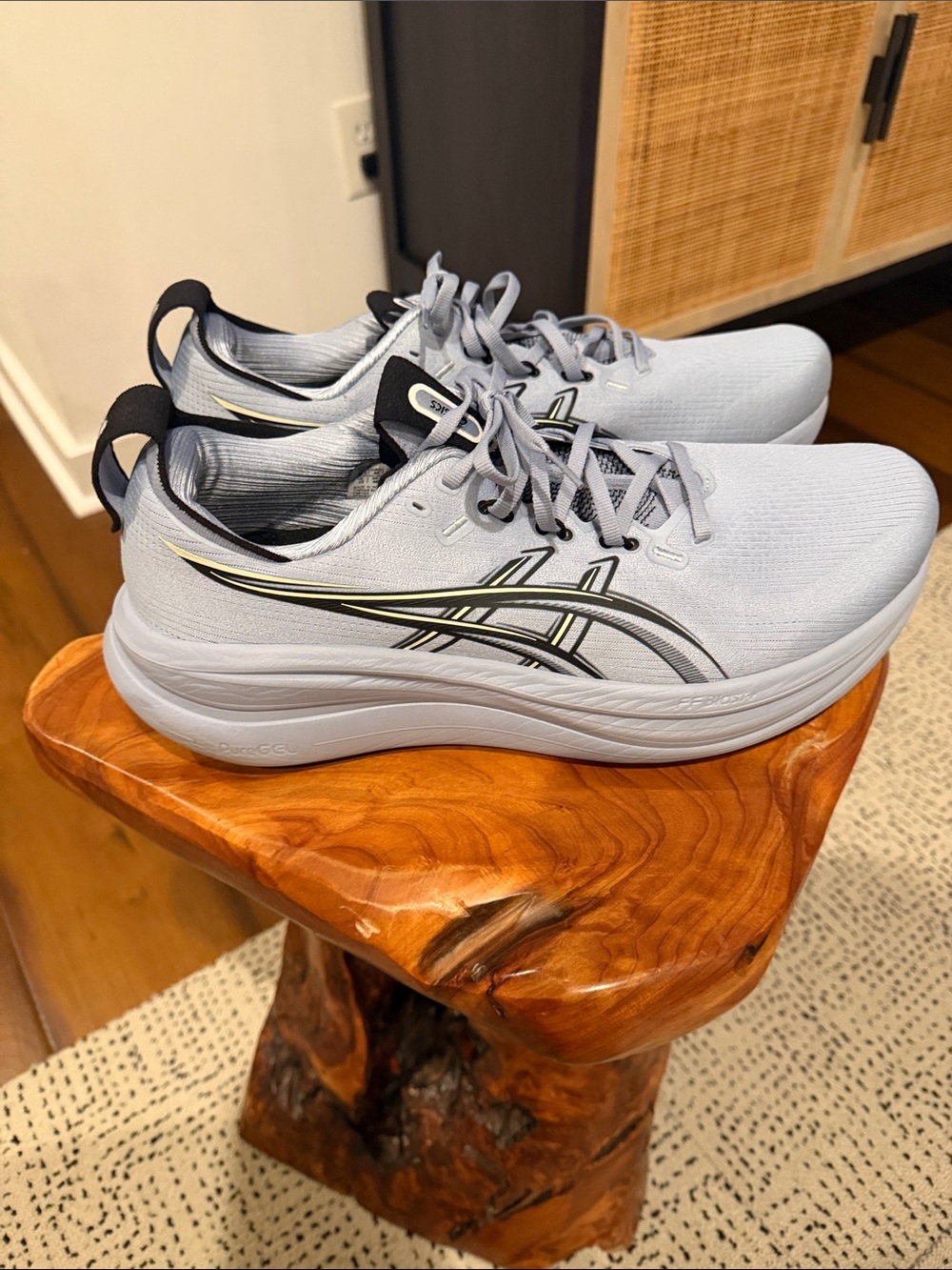 Asics Gel Nimbus Light Gray & Black Men's Running Shoes with Subtle Gold Trim